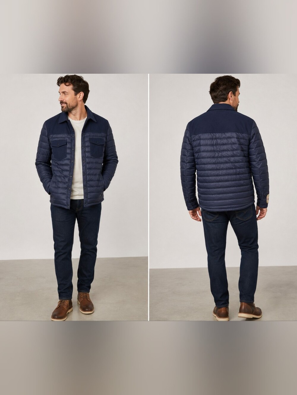 Marine Layer Men’s M Navy Quilted Puffer Shirt Jacket Shacket Patch